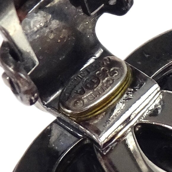 Chanel CC Earrings Clip-On Silver Black Rhinestone - Picture 3 of 4